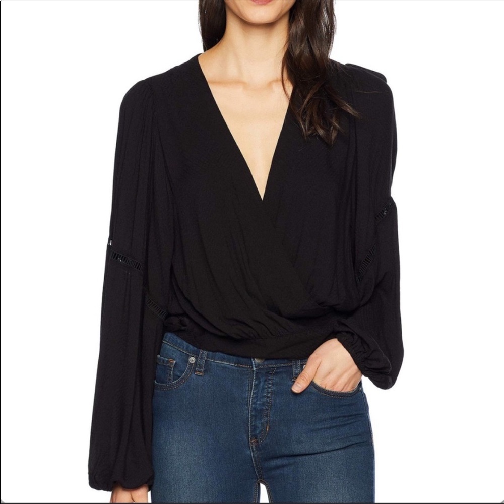 Free people wrap long sleeve crop blouse